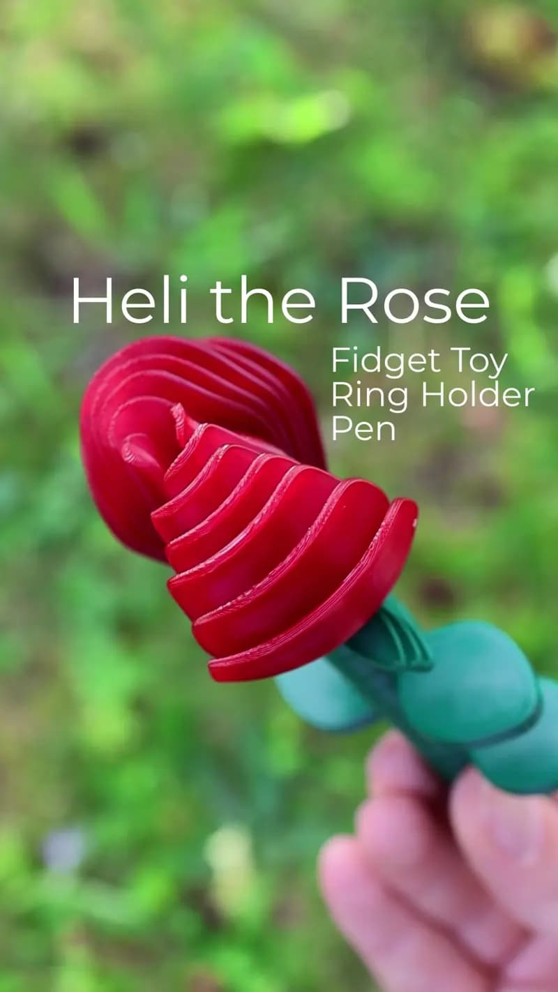 Heli the Rose Fidget Toy Ring Holder and Pen 3d model